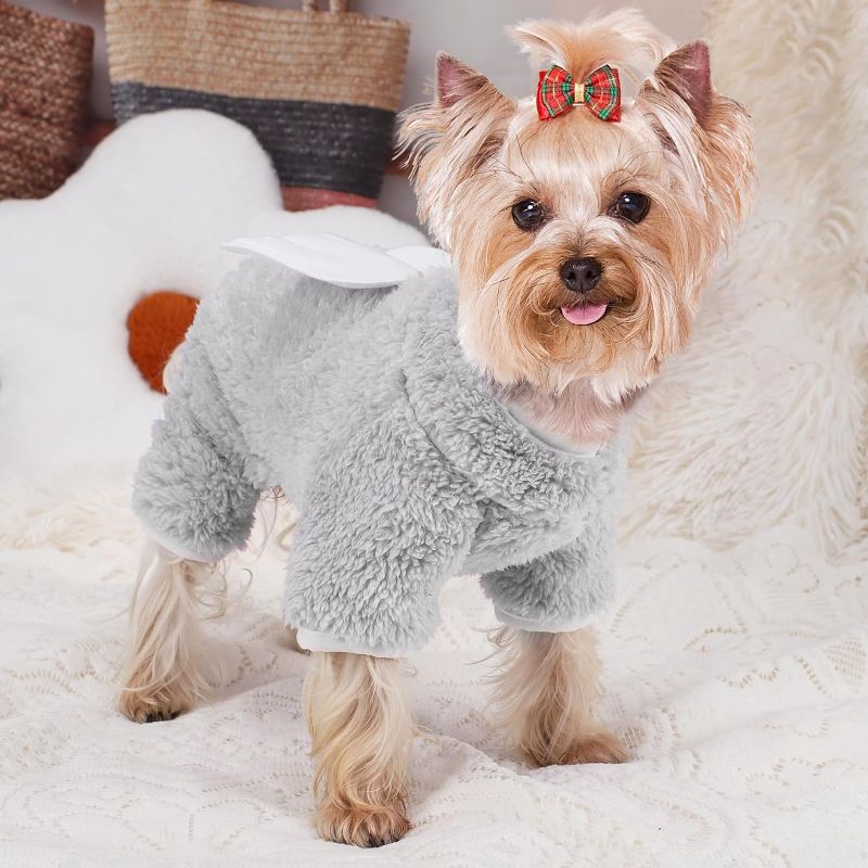 Photo 1 of [Size S] Dog Pajamas Fuzzy Velvet Dog Sweater, Angel Wings Dog Winter Pjs Clothes for Small Dogs Girl Boy, Dog Outfits for Chihuahua Clothes Yorkie, Pet Jumpsuit, Cat Apparel