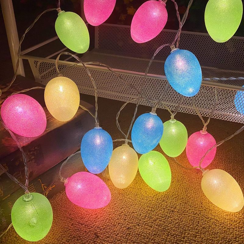 Photo 1 of 20 LED Easter Lights 10Ft Easter String Lights Colorful Easter Eggs String Lights 8 Mode Battery Operated Easter Fairy Lights for Home Indoor Outdoor Fireplace Tree Party Easter Decorations