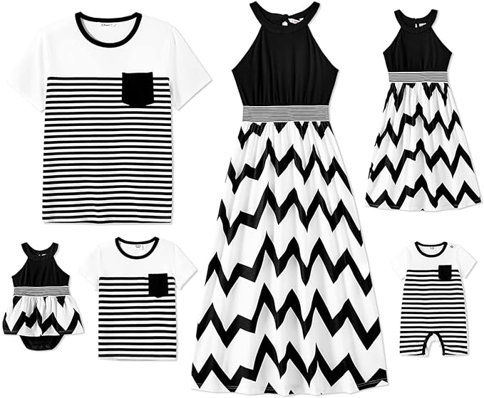Photo 1 of PATPAT Family Matching Outfits Mommy and Me Dress Striped Maxi Dresses and Short-Sleeve T-Shirts Set - LARGE MENS 
