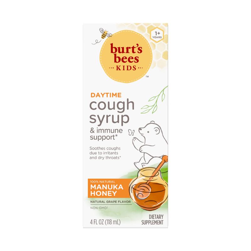 Photo 1 of Burt's Bees Kids Daytime Cough Syrup and Immune Support, Natural Grape Flavor, Dietary Supplement, 4 Fl Oz - EXP 07/2024
