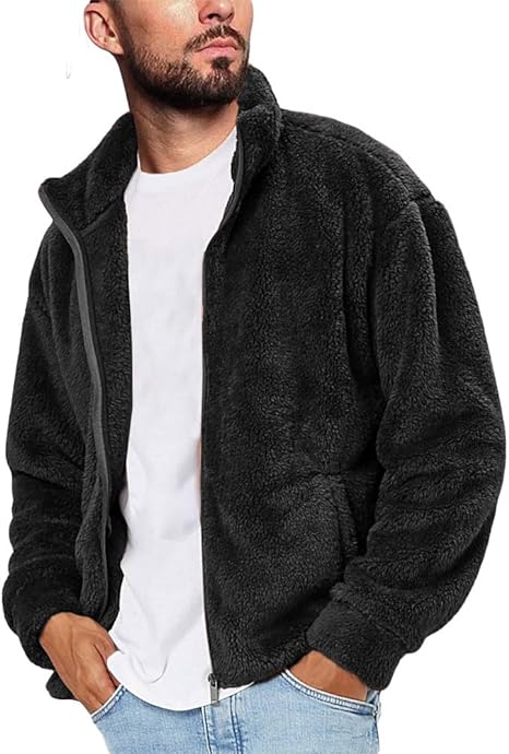 Photo 1 of [Size L] Runcati Mens Fleece Puffer Jacket Full Zip Winter Sherpa Stand Collar Quilted Warm Padded Jackets