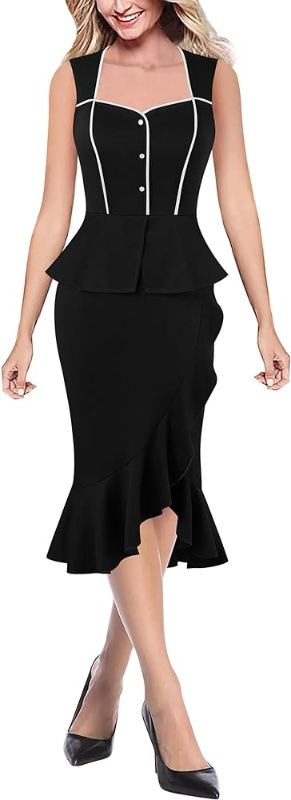 Photo 1 of [Size L] VFSHOW Womens Square Neck Peplum Ruffle Cocktail Office Party Business Banquet Mermaid Midi Dress 2023 Button Bodycon Dress