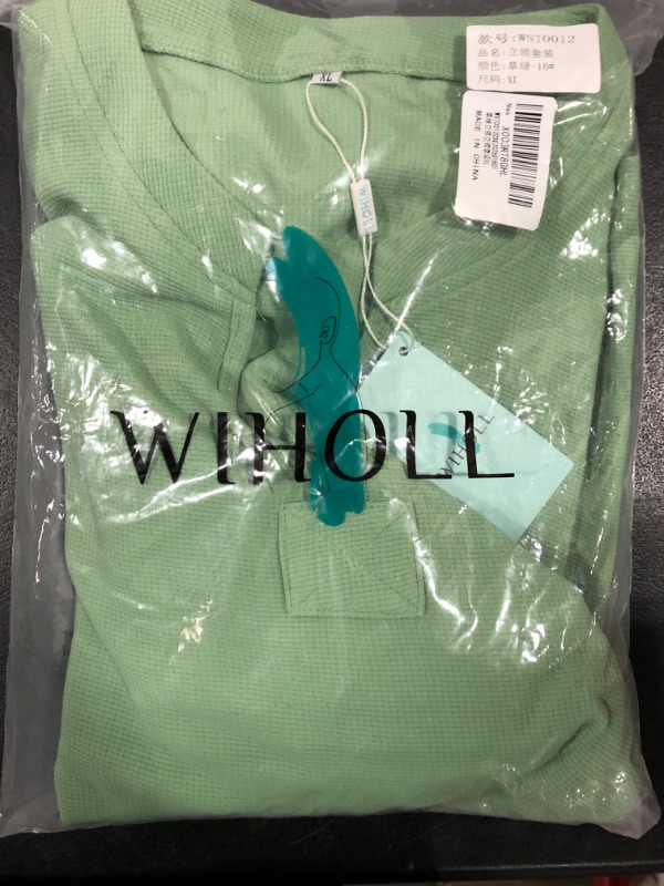 Photo 2 of [Size XL] WIHOLL Two Piece Outfits for Women Pajamas Sets Henley Knit Tops and Shorts sets loungewear with Pockets- Light Green