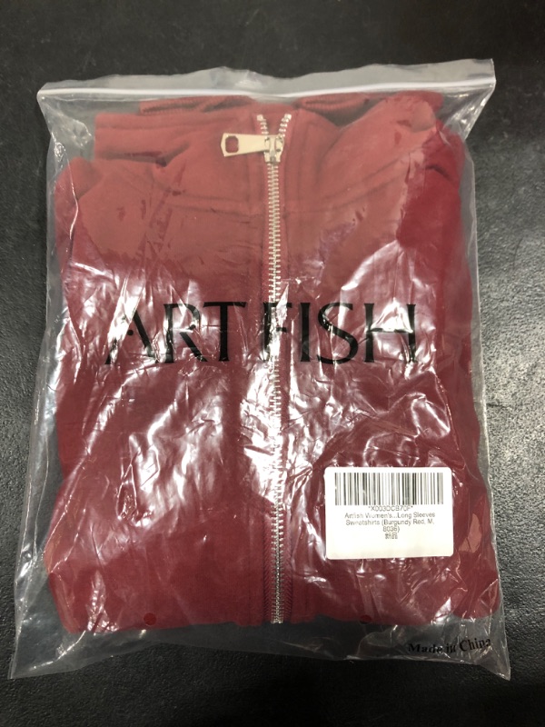 Photo 2 of [Size M] Artfish Women's Pullover Cropped Hoodies Casual Fleece Lined Half Zipper Long Sleeves Sweatshirts -Burgundy