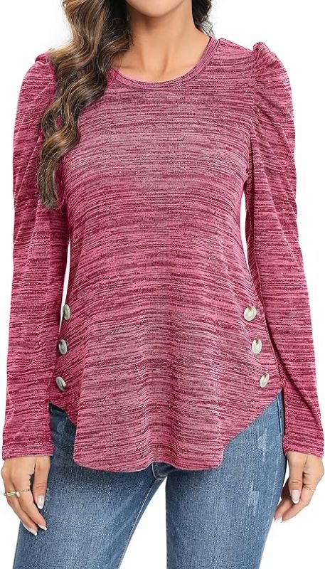 Photo 1 of [Size XXL] MOQIVGI Womens Puff Shoulder Long Sleeve Tops Trendy Dressy Casual Crew Neck Blouse Shirts 