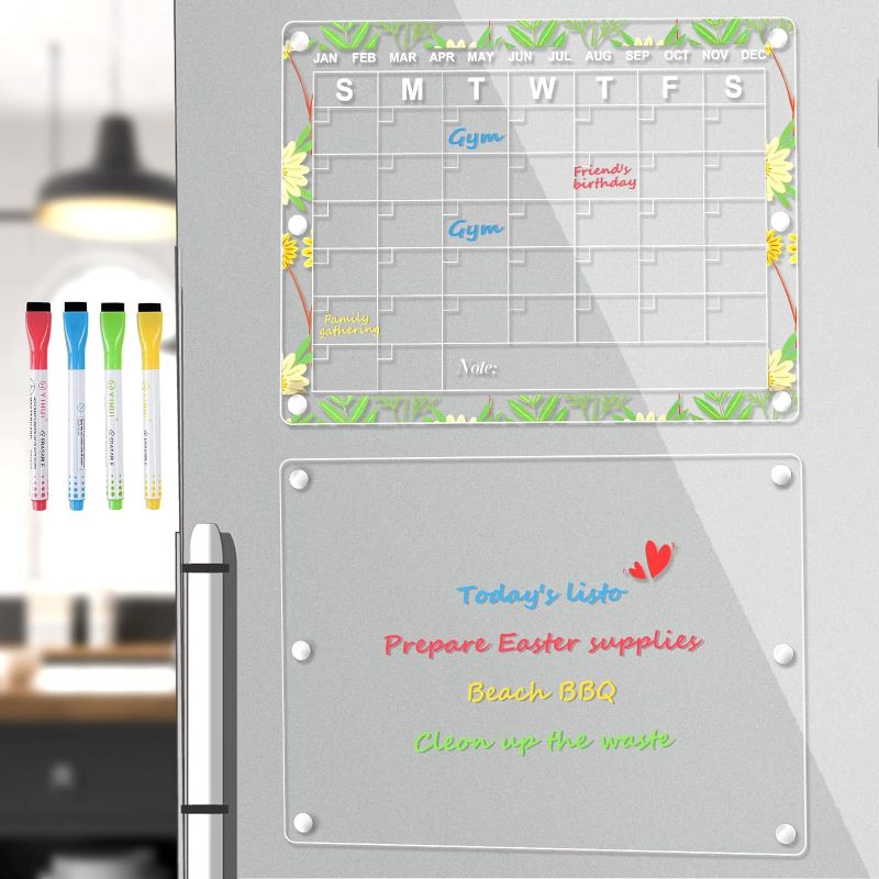 Photo 1 of Acrylic Magnetic Clear Calendar for Fridge Fccabin Monthly and memo Calendar Set, Clear Refrigerator Dry Erase Board Calendar, Reusable https://a.co/d/4kyr67i