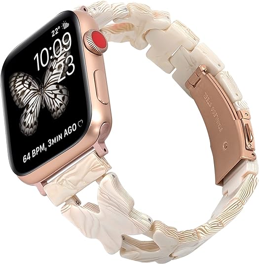 Photo 1 of Drevoon Resin Strap Compatible with Series 7 8 Apple Watch Band 41mm 40mm, Women Fashion Butterfly Resin Bracelet with Stainless Steel Buckle Replacement for iWatch Series SE 6 5 4 3 2 1 