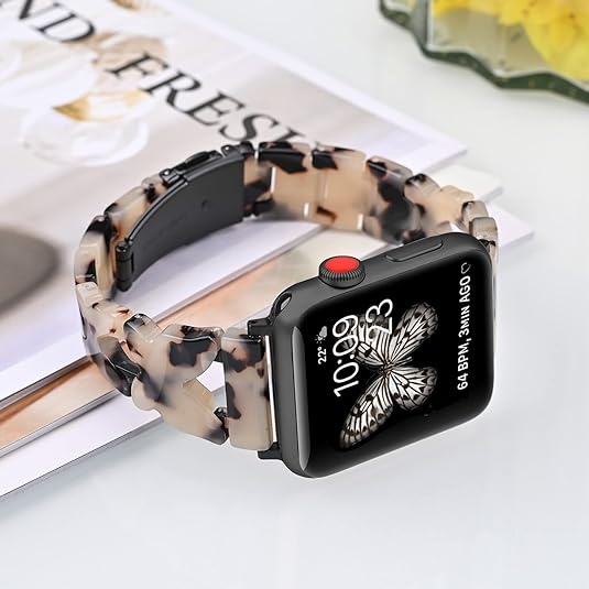 Photo 1 of Resin Strap Compatible with Series 7 8 Apple Watch Band 41mm 40mm, Women Fashion Butterfly Resin Bracelet with Stainless Steel Buckle Replacement for iWatch Series SE 6 5 4 3 2 1
