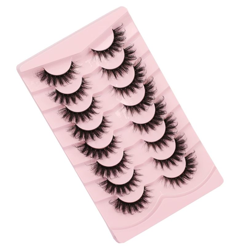 Photo 1 of Gmagictobo Fluffy 3D Mink Lashes Cat Eye Lashes Pack D Curl Russian Strip Lashes Extension Look False Eyelashes Soft Wispy False Lashes 8 Pairs Multipack