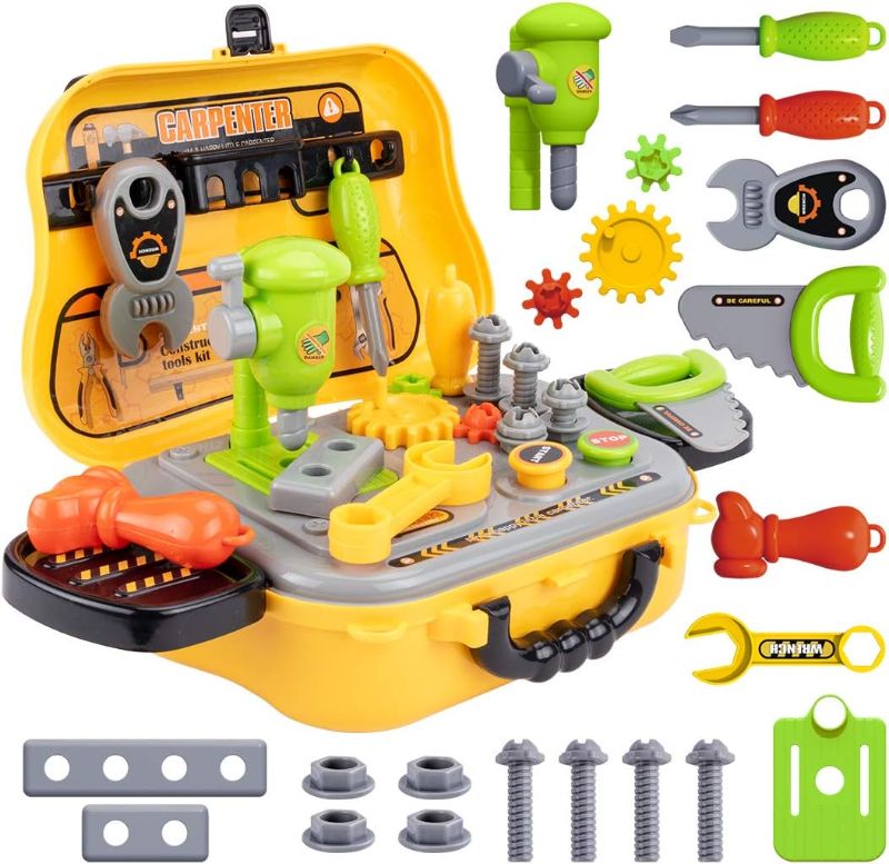 Photo 1 of UNIH Kids Tool Sets for Boys Age 2-4 Childs Carpenter Preschool Fixing Tool Kit with Yellow Box, Toys for 2 Year Old 