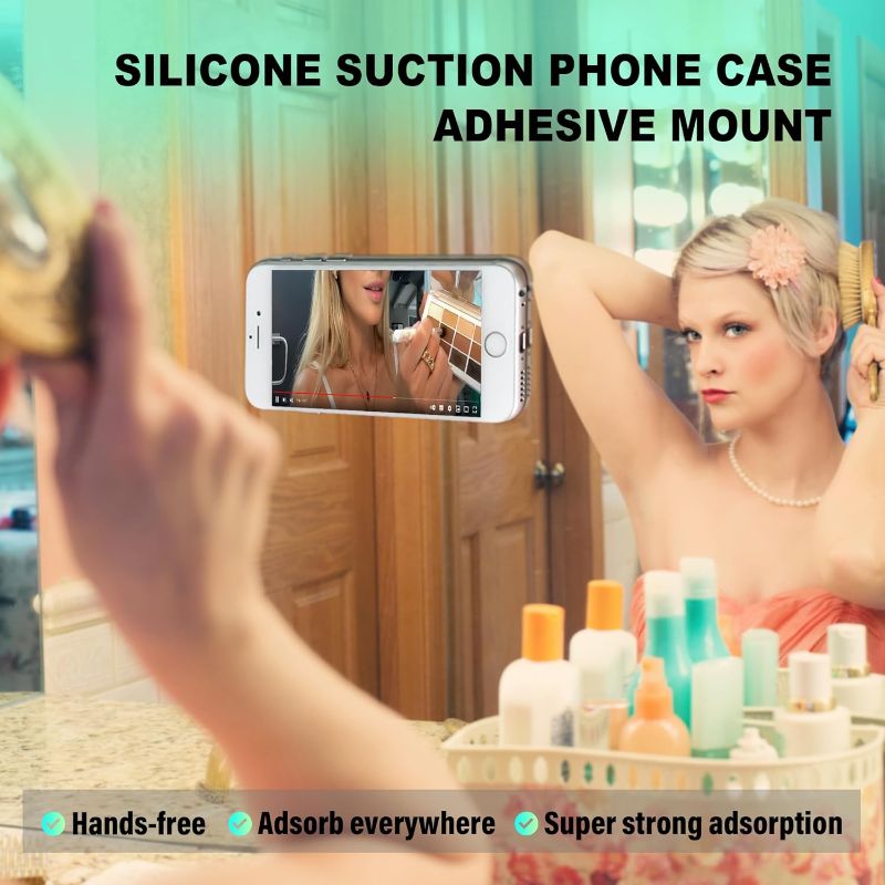 Photo 1 of HOWILIM Silicone Suction Phone Case Adhesive Mount 2PCS?Card Holder for Phone case Stick on Compatible with iPhone and Android Phone case Accessories (Purple)