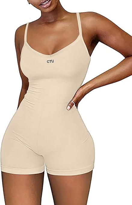 Photo 1 of CTU Womens One Piece Jumpsuits Sexy V-Neck Adjustable Spaghetti Strap Stretchy Ribbed Clubwear Catsuit Romper - SIZE 2XL 
