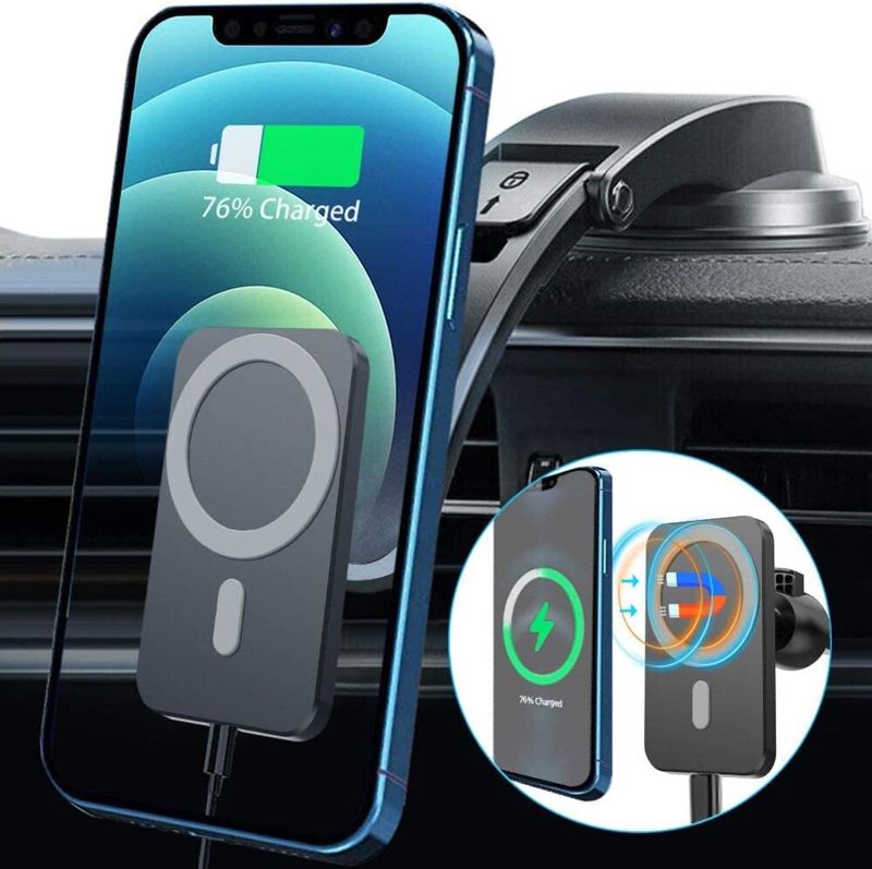 Photo 1 of Magnetic Wireless Car Charger for iPhone 14-15W Fast Charging Car Phone Holder Mount Compatible with iPhone 15/14/13/12 Pro Max Mini, Wireless Car Mount Charger for Mag-Safe (D-Black)