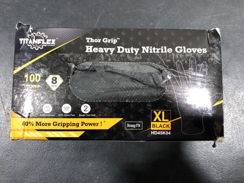 Photo 2 of [Size XL] TITANflex Thor Grip Heavy Duty Black Industrial Nitrile Gloves with Raised Diamond Texture, 8-mil, Latex Free, 100-ct Box
