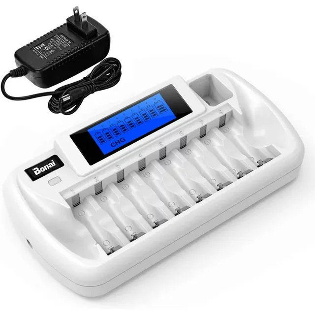 Photo 1 of BONAI 8+1 Bay AA Battery Charger with LCD Display for Rechargeable AA/AAA NiMH/NiCd 9V Rechargeable Batteries
