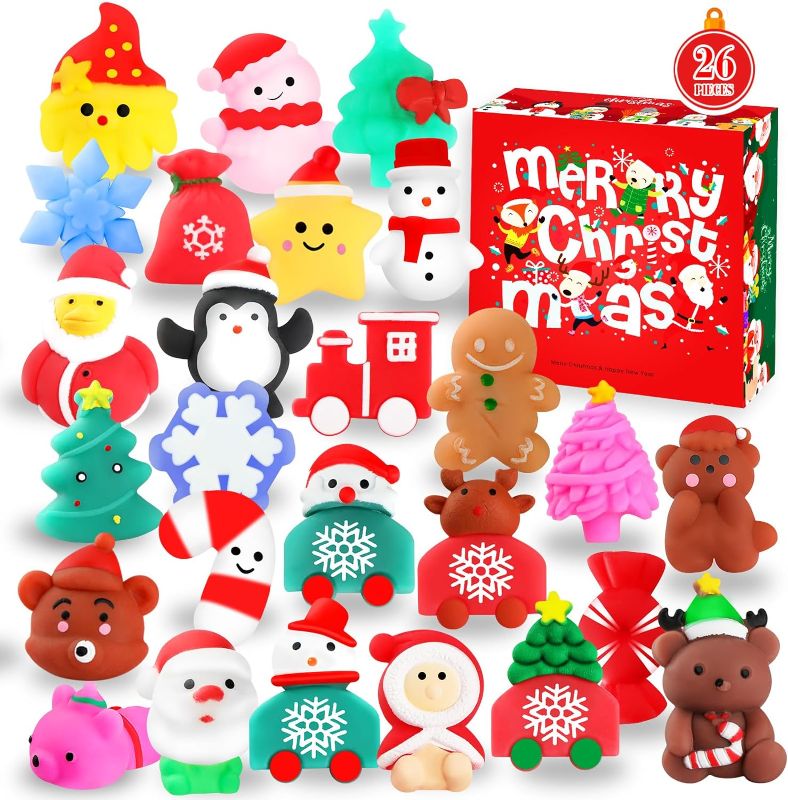 Photo 1 of Christmas Squishy Toys, 26 PCS Christmas Mochi Squishies Bulk Toy for Girls Boys Kids, Christmas Party Favors, Christmas Fidget Sensory Goodie Bags Filler Gifts Decorations
