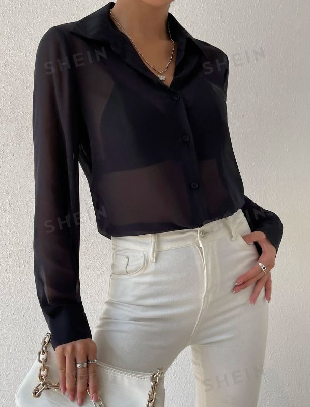 Photo 1 of [Size S] Essnce Sheer Button Front Shirt Without Bra