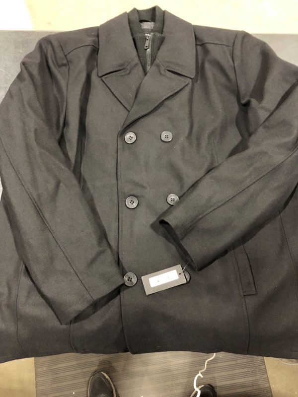 Photo 2 of [Size 3XL] Kenneth Cole Men's Double Breasted Wool Blend Peacoat with Bib