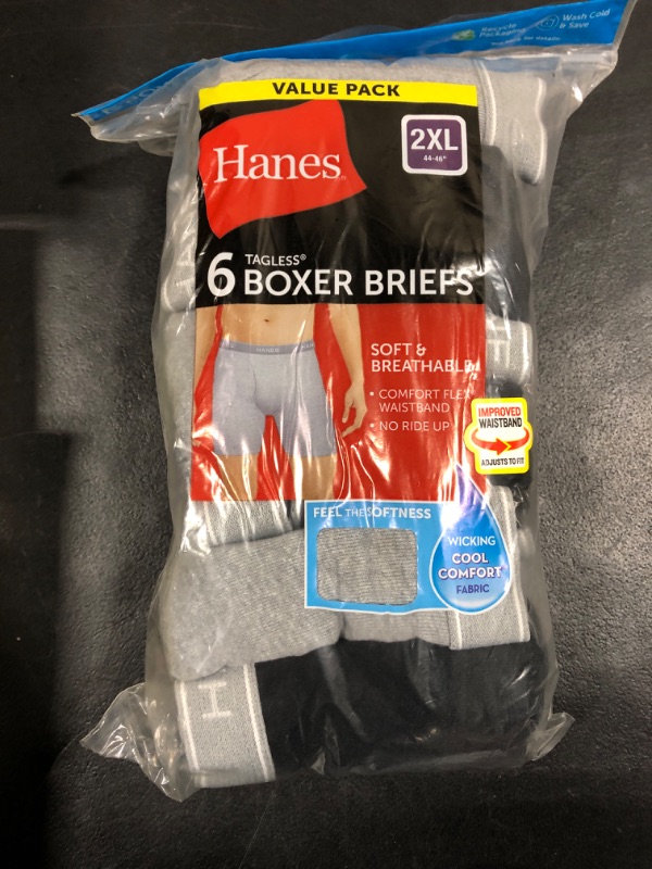 Photo 2 of [Size 2XL] Hanes Boxer Briefs, Cool Dri Moisture-Wicking Underwear, Cotton No-Ride-up for Men, Multi-Packs Available 6 6 Pack - Black/Gray XX-Large