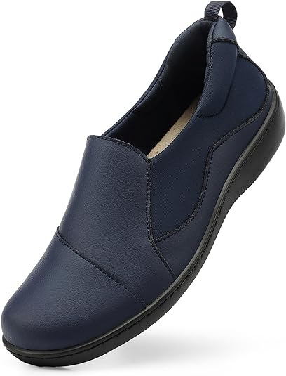 Photo 1 of [Size 8] Hueneph Women's Comfort Leather Loafers Cute Casual Slip On Lightweight Walking Flats Everyday Work Shoes- Navy