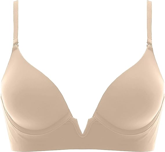 Photo 1 of [Size 38C] Traceless Lingerie Women's Glossy Bra Anti Droop Adjustable Thin Bra and Bra Womens Underwire Bras- Beige