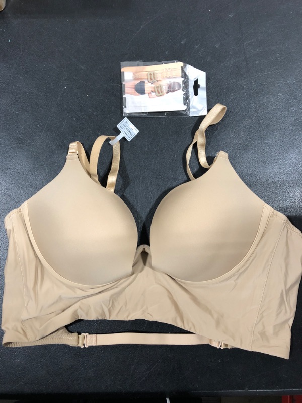 Photo 2 of [Size 38C] Traceless Lingerie Women's Glossy Bra Anti Droop Adjustable Thin Bra and Bra Womens Underwire Bras- Beige