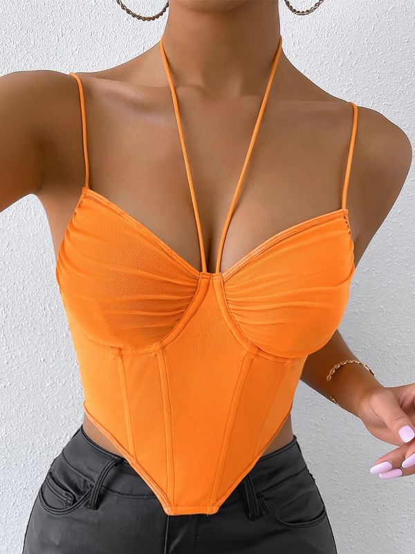 Photo 1 of [Size M] XIALON Women's Tops Sexy Tops for Women Shirts Neon Orange Asymmetrical Hem Bustier Cami Top