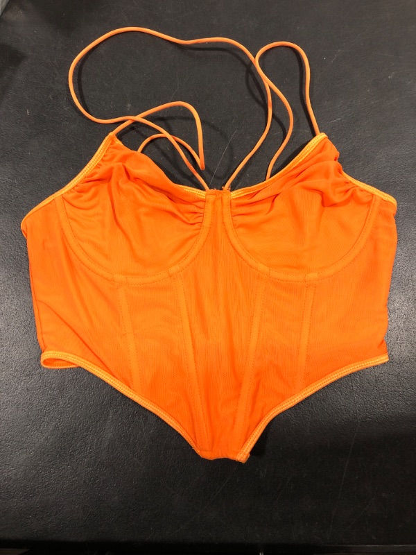 Photo 2 of [Size M] XIALON Women's Tops Sexy Tops for Women Shirts Neon Orange Asymmetrical Hem Bustier Cami Top