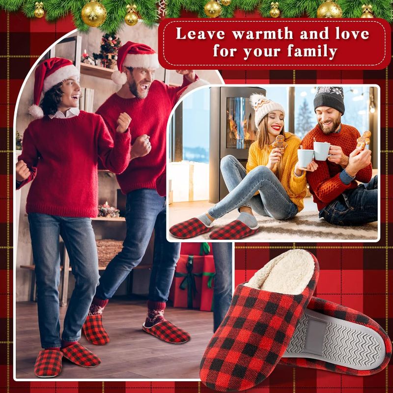 Photo 1 of [Size Mens 11] Christmas Gifts Slippers for Women Buffalo Plaid Ballerina Slippers Anti Slip Winter Indoor Slippers for Christmas