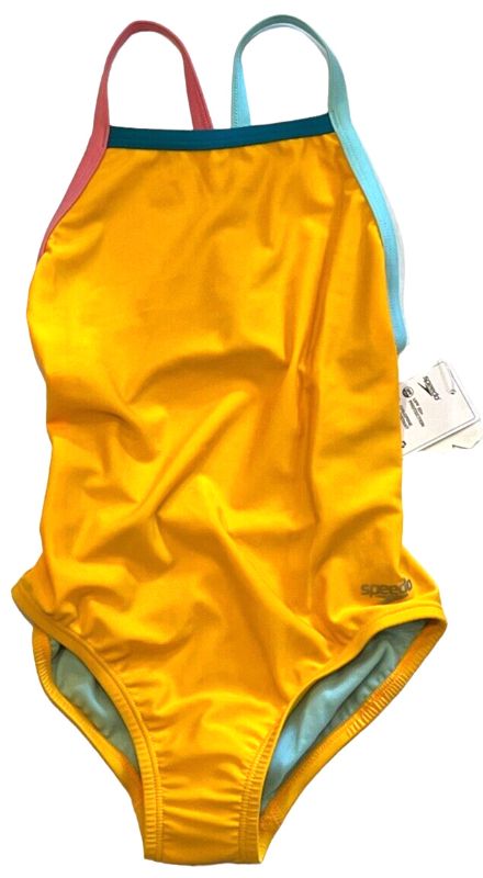 Photo 1 of [Size 10] Speedo Swimsuit Girls 10 Standard One Piece Thin Straps UPF 50+ Radiant Yellow
