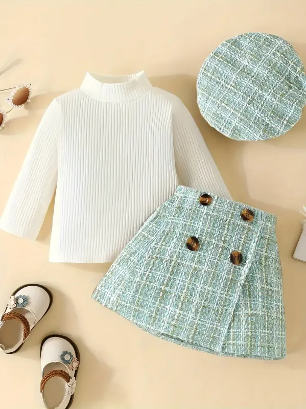 Photo 1 of [Size 18-24mo] 2PCS, Girls Elegant Outfits With Beret Comfy Sets For Spring Fall Gift Outdoor Party
