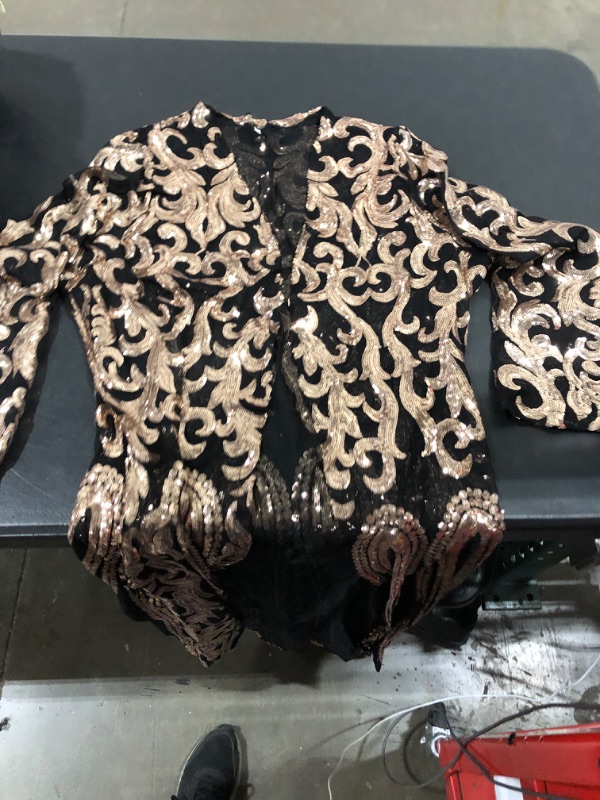 Photo 2 of [Size 4-5XL] Gold Sequin Sexy Long Sleeve Black See Through Robe