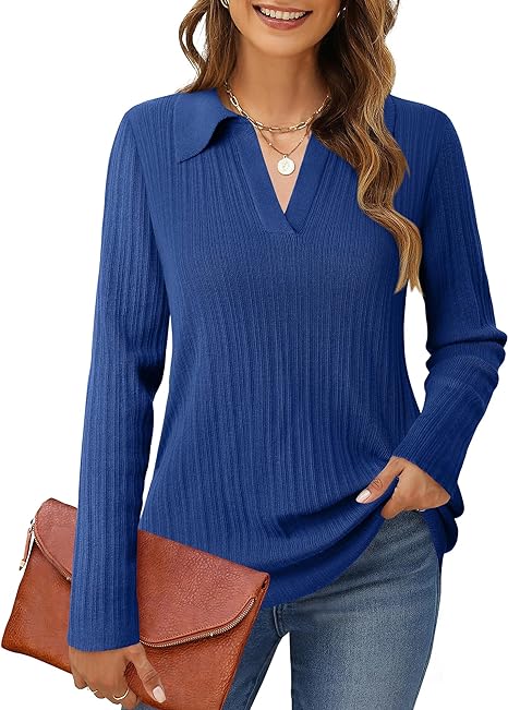 Photo 1 of [Size S] Timeson Women's Polo V Neck Sweater Tops Winter Office Work Knit Shirts Business Casual Attire
