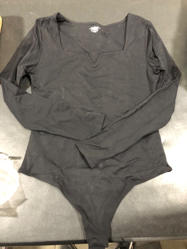Photo 2 of [Size M] Slit Long Sleeve Body Suit- Black