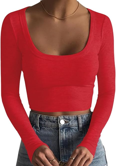 Photo 1 of [Size S] Ladies Long Sleeve Crop Top- Red