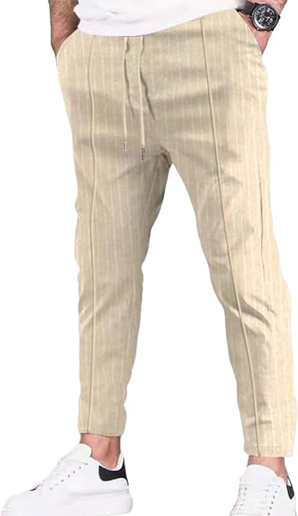 Photo 1 of [Size XL] Rela Bota Mens Fashion Striped Sweatpants - Casual Skinny Trousers Slim-fit Jogger Sport Pants - Khaki