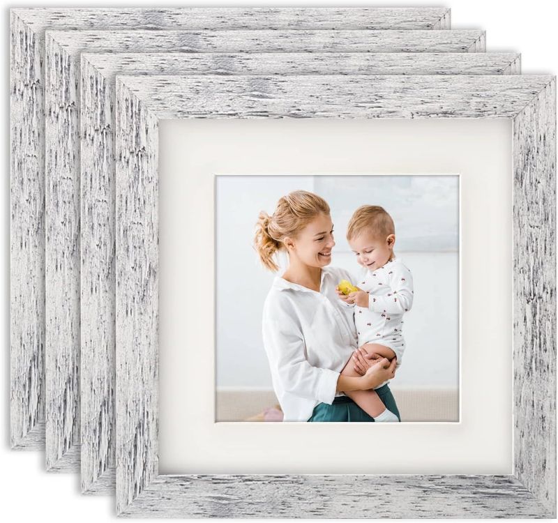 Photo 1 of AEVETE 6x6 Picture Frames Distressed White Rustic Square Frame with 4x4 Mat for Tabletop Wall Decor
