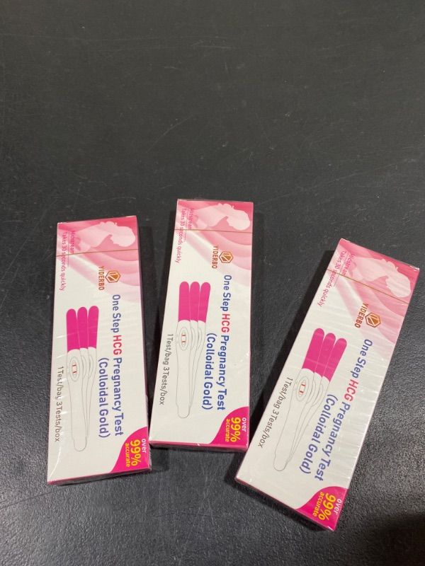 Photo 2 of 3 PACK HCG Pregnancy Tests 1 Test/Bag 3 Tests/Box, Woman Individually Sealed Early Pregnancy Home Detection Kits