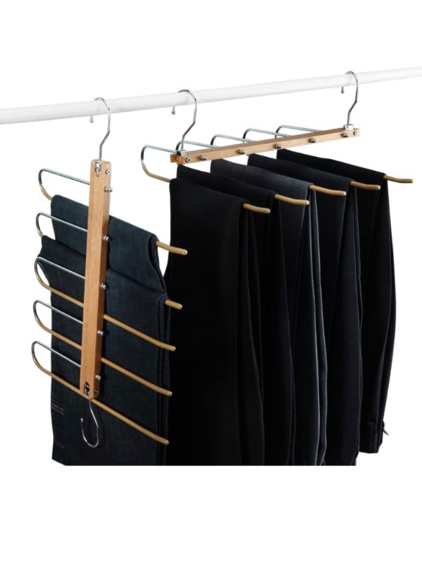 Photo 1 of 2-Piece Magic Pants Hangers (2.0 Center is Backward Not Easy Slide Off. More Easily Getting Clothes on and Off) Pants Hangers Space Saving 5 Layers 2 Uses Multi Functional Pants Rack