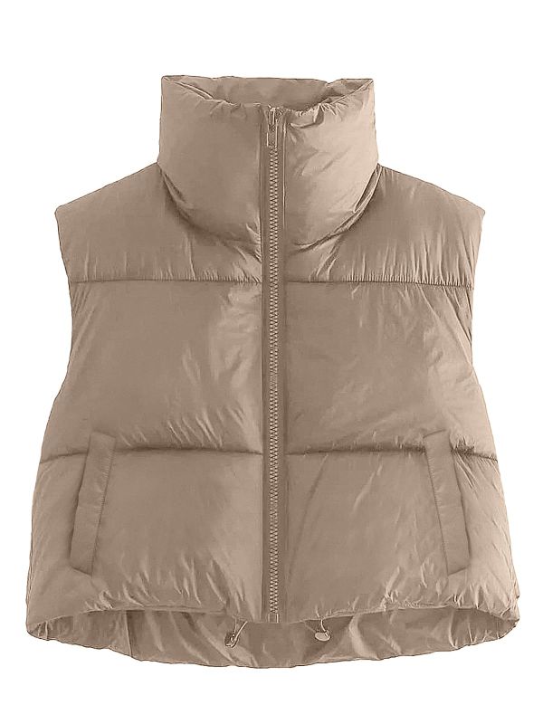 Photo 1 of AUTOMET Women's Cropped Puffer Vest Winter Clothes Khaki Large