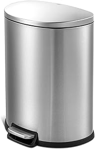 Photo 1 of  QUALIAZERO 50L/13Gal Heavy Duty Hands-Free Stainless Steel Commercial/Kitchen Step Trash Can, Fingerprint-Resistant Soft Close Lid Trashcan, 13Gal, D Shape