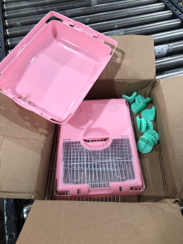 Photo 2 of Hamiledyi Portable Hamster Cage 2 Layers Dwarf Hamster Habitat Small Animal Travel Cage with Exercise Wheel Hamster Enclosure Mouse Cage for Hamsters Mice Gerbils or Other Tiny Pets Pink