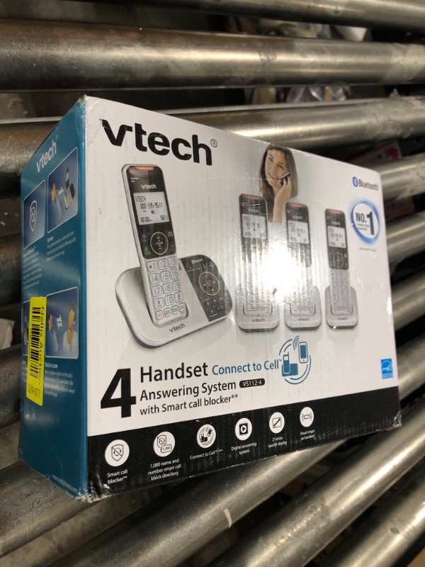 Photo 3 of vtech VS112-4 DECT 6.0 Bluetooth 4 Handset Cordless Phone for Home with Answering Machine, Call Blocking, Caller ID, Intercom and Connect to Cell (Silver & Black) Silver 4 Handsets Phone