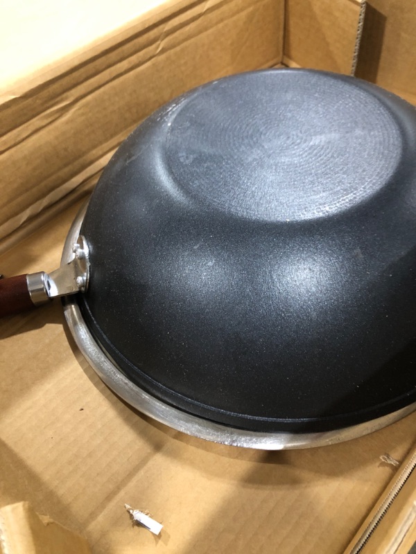Photo 1 of 21st & Main Light weight Cast Iron Wok, Stir Fry Pan, Wooden Handle, with Glass lid, 14 Inch, chef’s pan, pre-seasoned nonstick, commercial and household, for Chinese Japanese and others Cooking 14 inch with lid