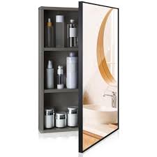 Photo 1 of Suzile Medicine Cabinets with Mirror Bathroom Mirror Medicine Cabinet Wall Mounted Framed Recessed Bathroom Medicine Cabinet with Mirror 16 x 24 inch Mirror Cabinet Size (2) 2 Light Grey