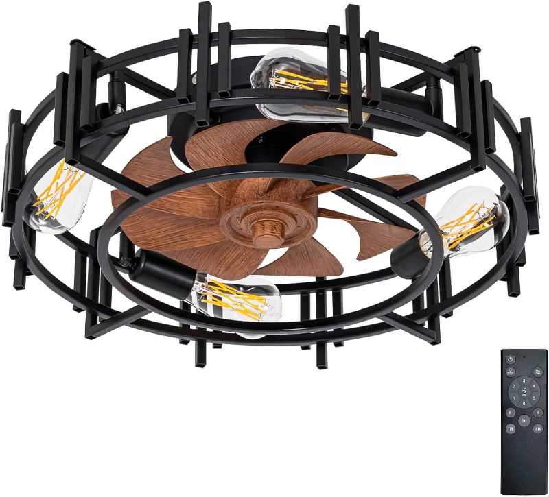 Photo 1 of 20'' Modern Black Caged Ceiling Fans Low Profile Ceiling Fans with Lights and Remote,Timer,6 Speeds Quiet Reversible Dc Motor for Bedroom,Kitchen,Indoor