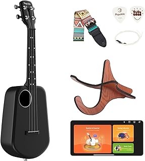 Photo 1 of 23" Carbon Fiber Concert Ukulele- Smart Self-Teaching Interactive Lessons, Auto Tuner, Gig Stand, Strap, Nylon Strings, and Smart Lighting Fingerboard - Professional Ukulele Gift
