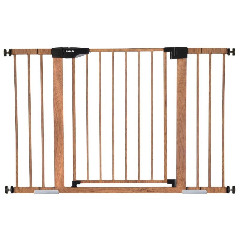 Photo 1 of BABELIO Metal Baby Gate with Wood Pattern, 29-48'' Extra Wide Walk Thru Pet Dog, Easy Install Wall Mounted Dog Gate, No Tools Required, with Wall Protectors and Extensions
