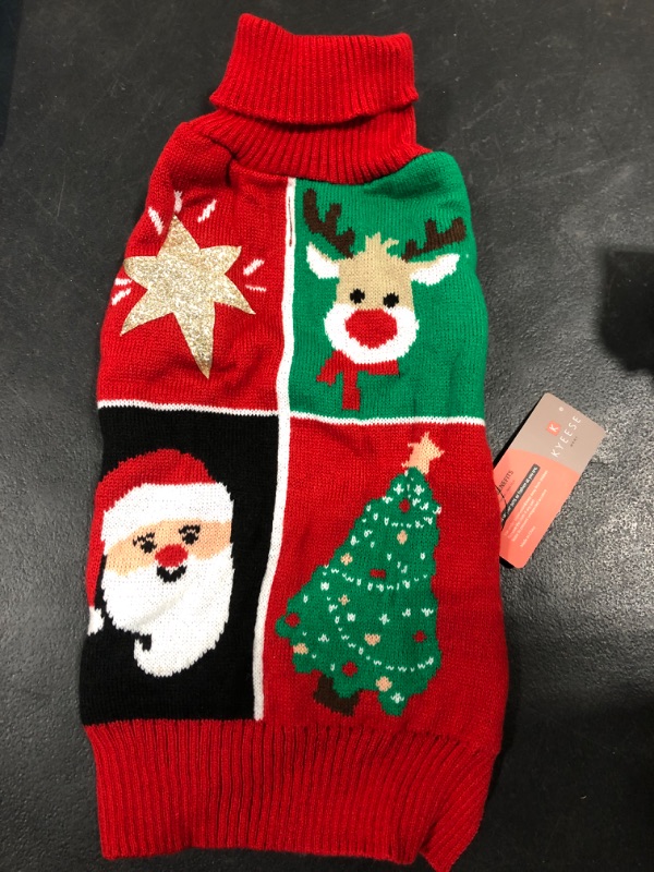 Photo 1 of [Size M] KYEESE Dog Sweater Christmas for Small Dogs Turtleneck Color Block Dog Knitwear with Leash Hole Puppy Sweater Cat Sweater for Holiday,Santa(7-11lbs) 4# Christmas