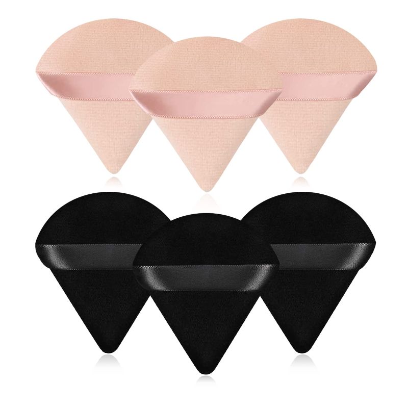 Photo 1 of 6 Pcs Powder Puff Face Makeup Puffs,Triangle Wedge Shape Soft Velour Powders Puffs for Loose Mineral Powder Body Powder Cosmetic Foundation Wet Dry Beauty Makeup Tool(Black + Nude)
